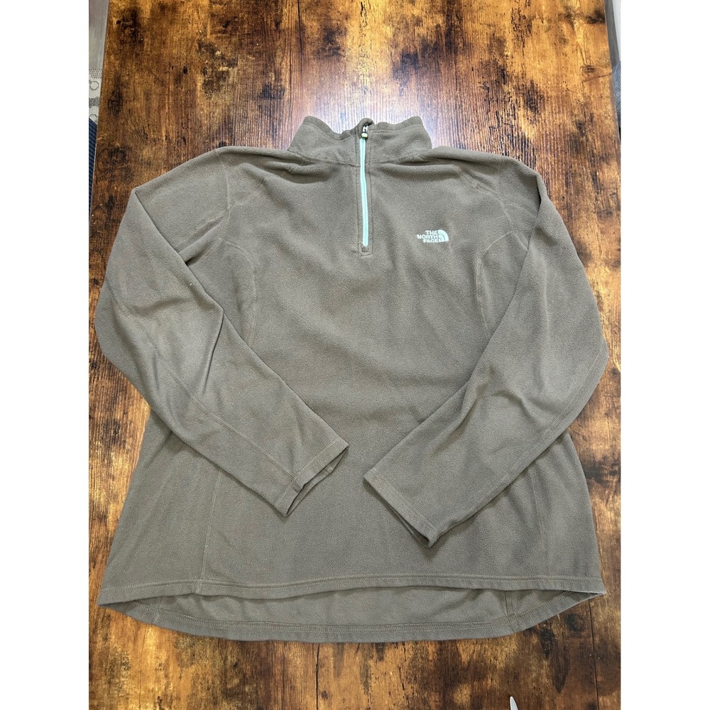 The North Face TKA 100 Fleece Quarter Zip Pullover Taupe Mint Green Womens Large